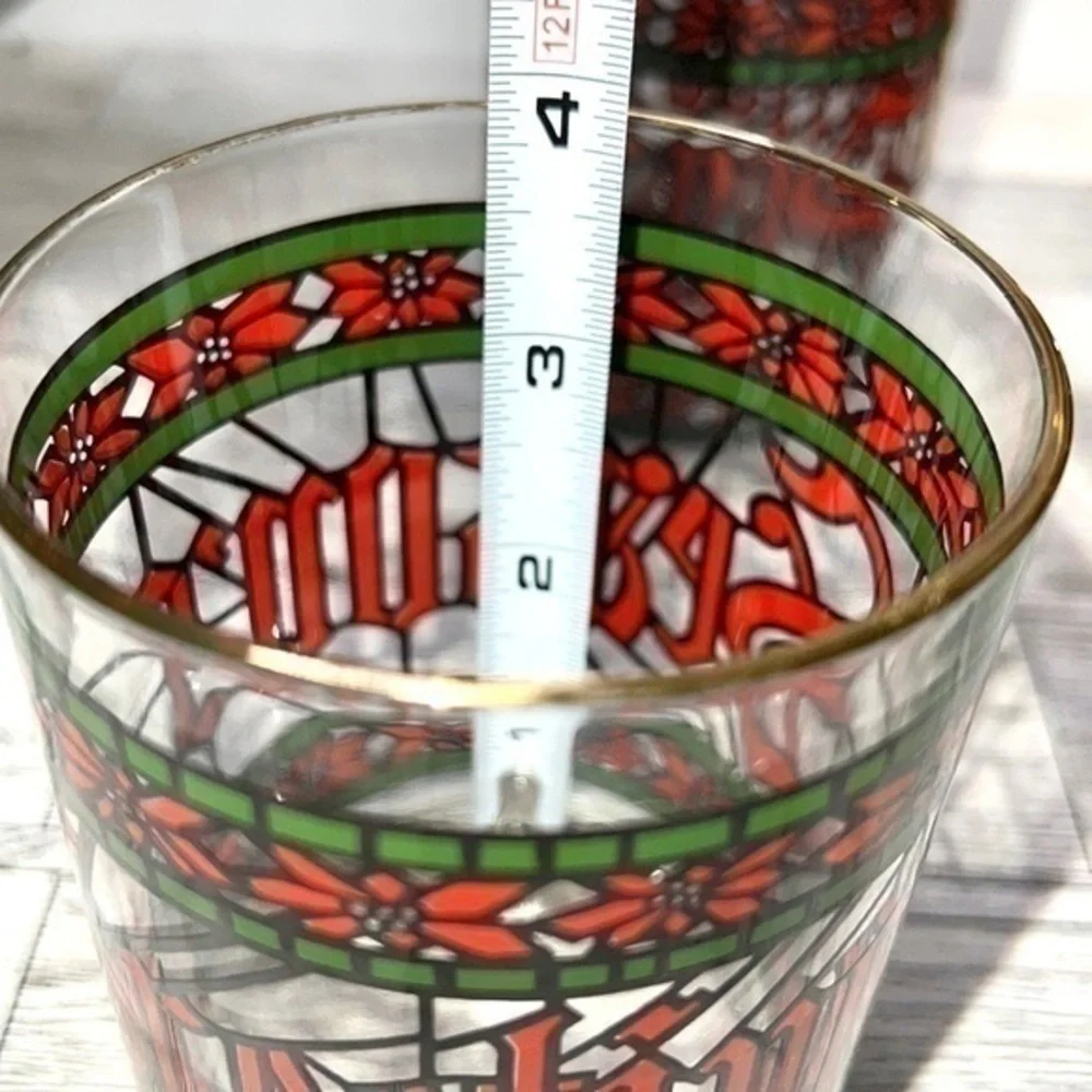 Vintage 1970s Set of Four Houze Signed Seasons Greetings Lowball Glasses